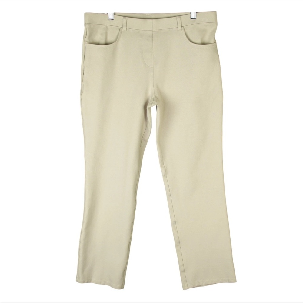 Quince Pants Women L Beige Pull On Straight Leg Ponte Knit Preppy EUC
